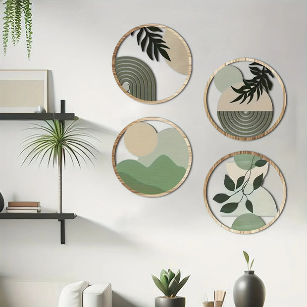 4PC Bohemian Wooden Wall Art Decor, Hollow Rustic