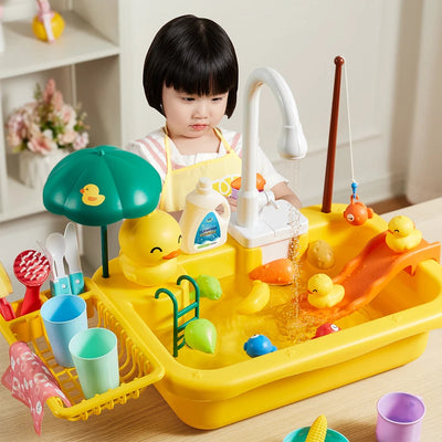 Kids Kitchen Sink Toys Electric Dishwasher Playing Toy