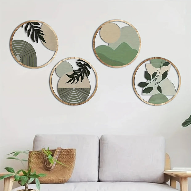 4PC Bohemian Wooden Wall Art Decor, Hollow Rustic